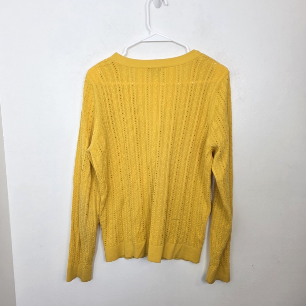 Talbots Yellow Pointelle V-Neck Classic Cotton Preppy Twee Mature Cardigan Sz L - Picture 6 of 7